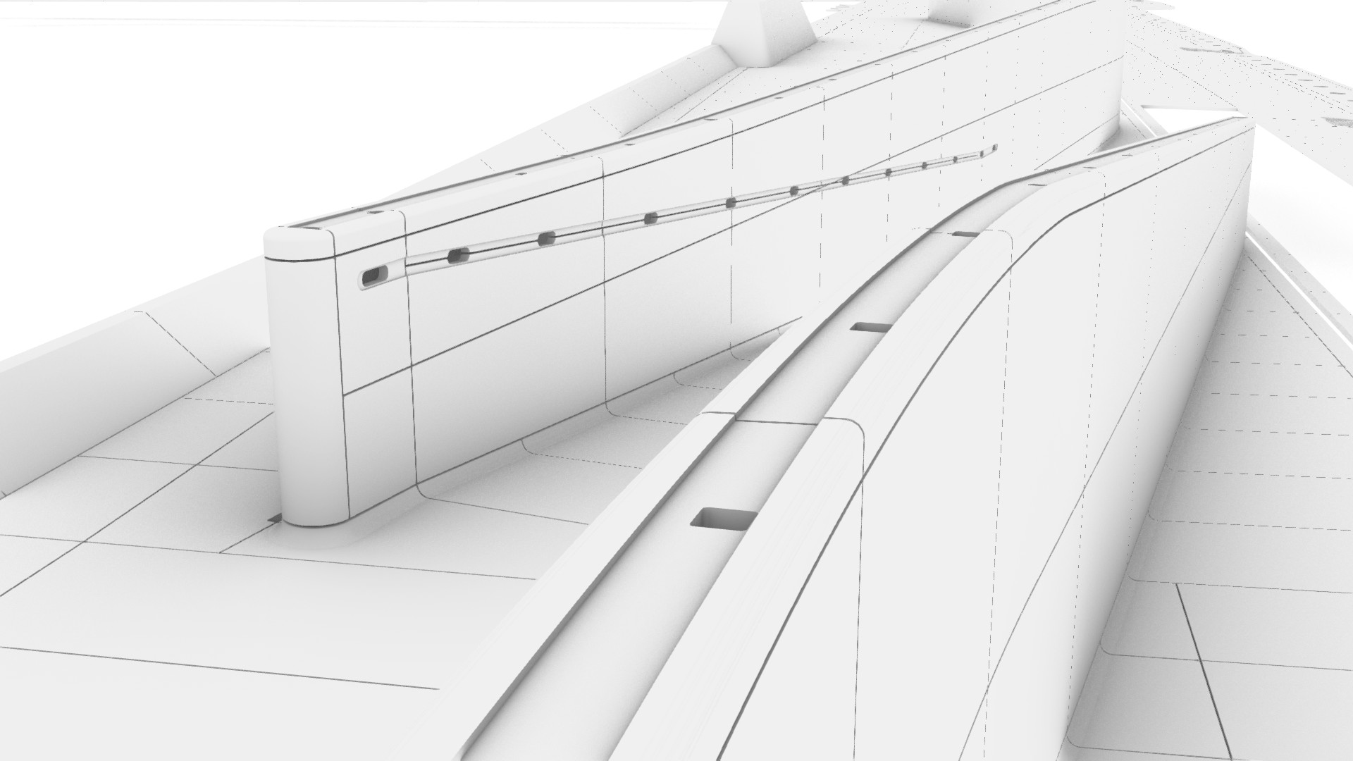 Site walls showing ramp handrail cutouts